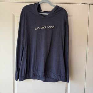 Navy Blue Hoodie with 'Sun. Sea. Sand.' Print, XL